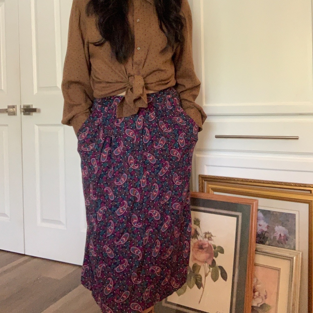 Vintage purple paisley midi boho skirt